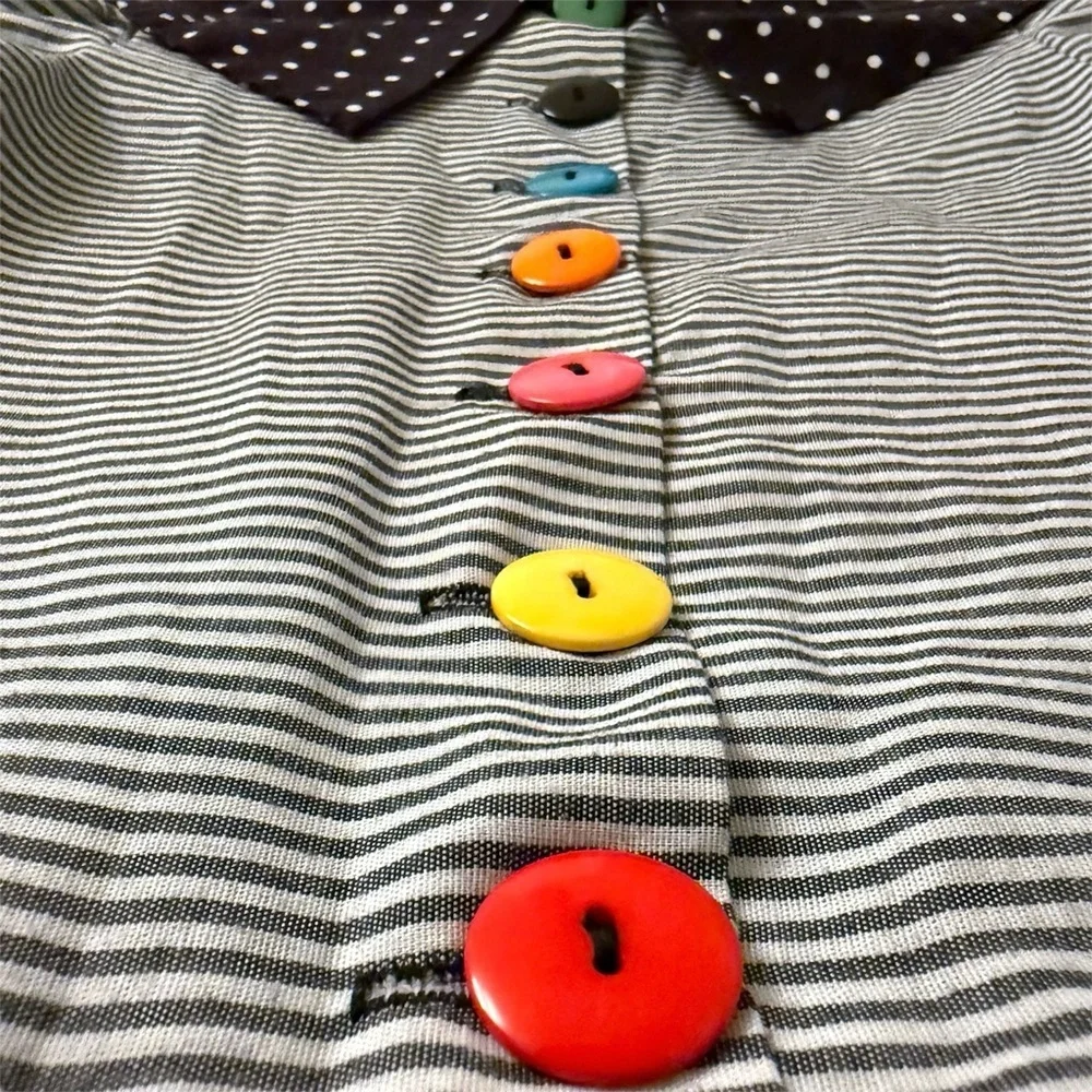 Vintage Youngland Girls Dress Sz 6 80s Polka Dot Collar Colorful Rainbow Buttons
